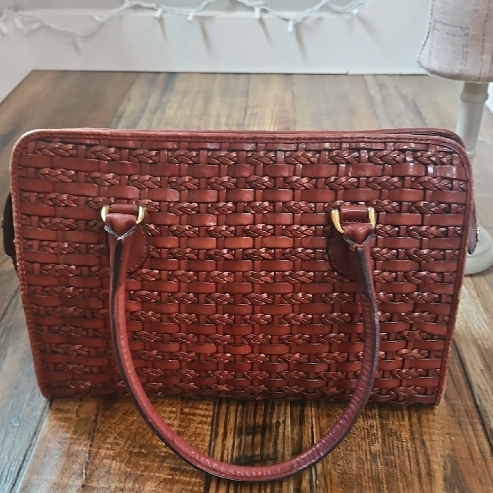 Genuine Leather Women's Rich Brown Woven Purse - Picture 3 of 12